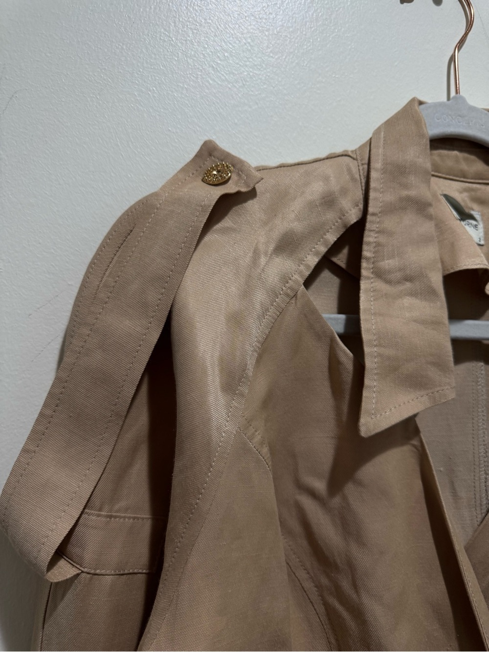 NOCTURNE Beige Cropped Wrap Jacket Linen Blend Open Shoulder Belted Size 2 - Picture 4 of 15
